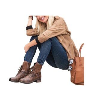Taos Crave Lace Up Side Zip Leather Boots Brown Size 37 Fall Winter Boho Cottage